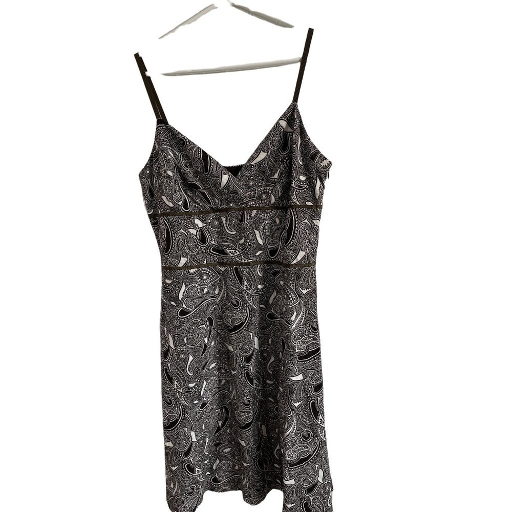 Ann Taylor Loft Women's Size 10 Brown White Paisley Strappy Cotton Fit & Flare D